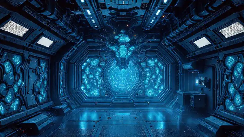 >Cámara futurista con patrones y seguridad avanzada