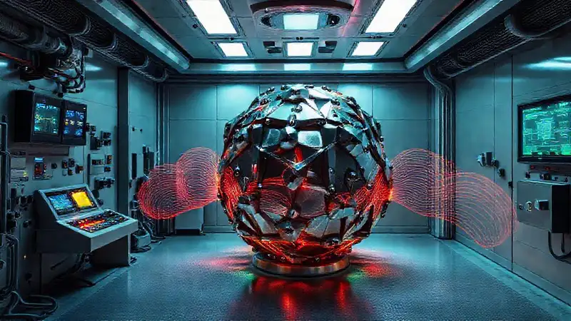 Sala segura con tecnología avanzada y objetos fráctales