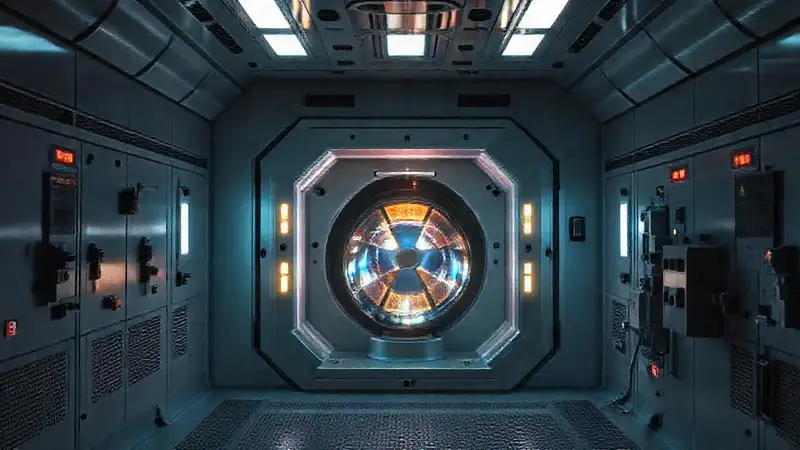 Habitación segura con objeto brillante y tecnología avanzada