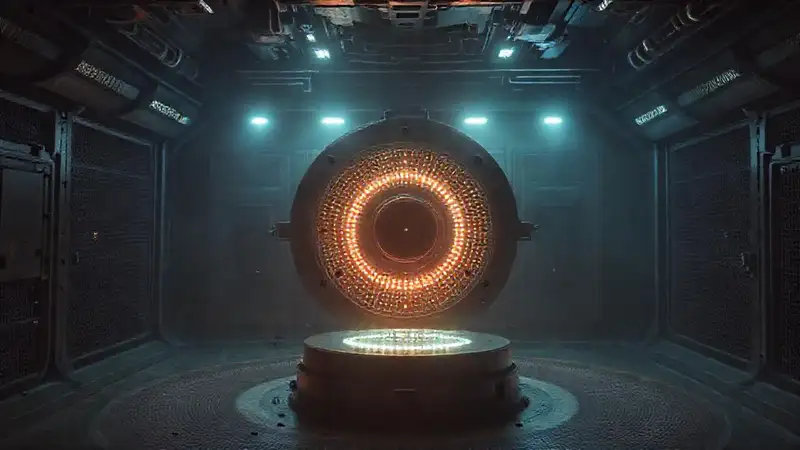 Dispositivo electromagnético misterioso en entorno futurista