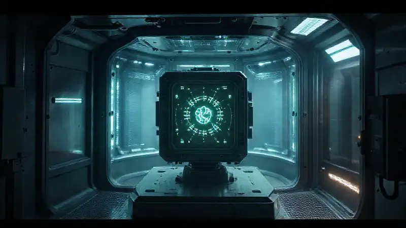 Dispositivo misterioso en cámara futurista sellada