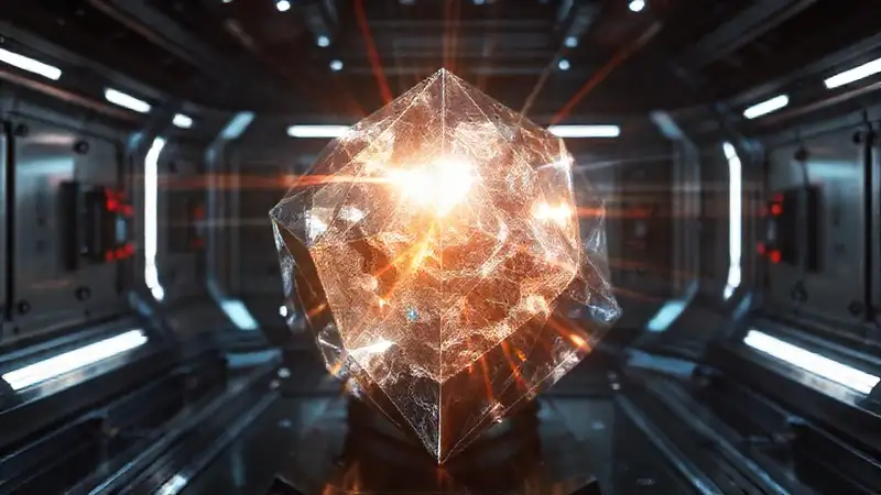 Estructura cúbica metálica en entorno futurista