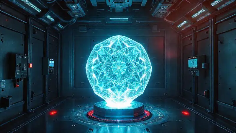 Cristal misterioso en laboratorio futurista con energía