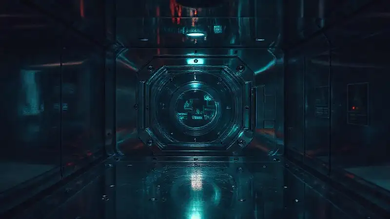 Camara segura futurista y misteriosa con reflejos