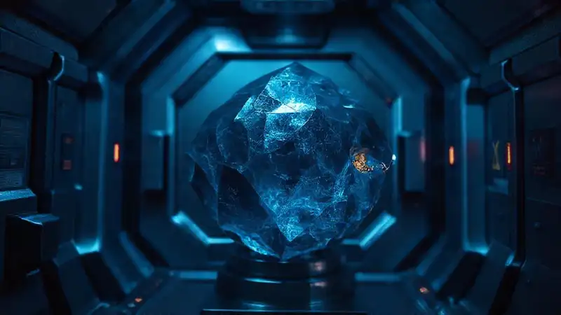 Cristal oscuro en contenedor futurista seguro