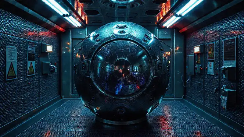 Objeto metálico misterioso en ambiente futurista