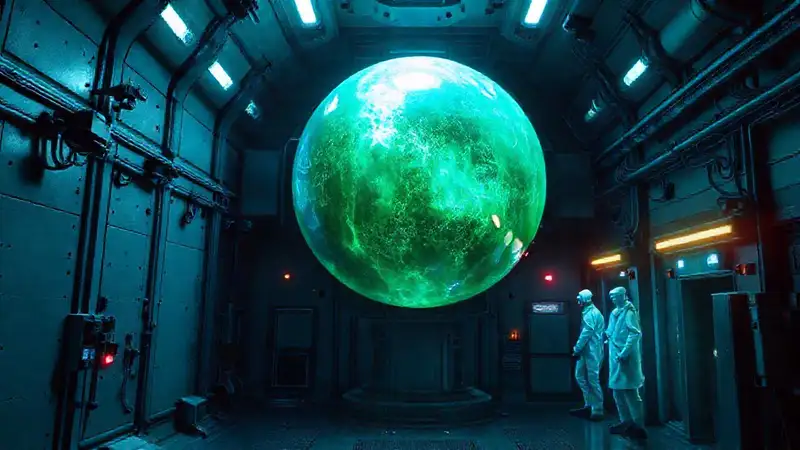 Esfera de plasma misteriosa en laboratorio futurista
