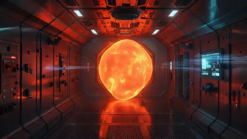 Cámara futurista conmasa luminosa y energía electromagnética