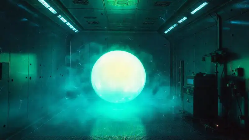 Masa bioluminiscente en contención futurista
