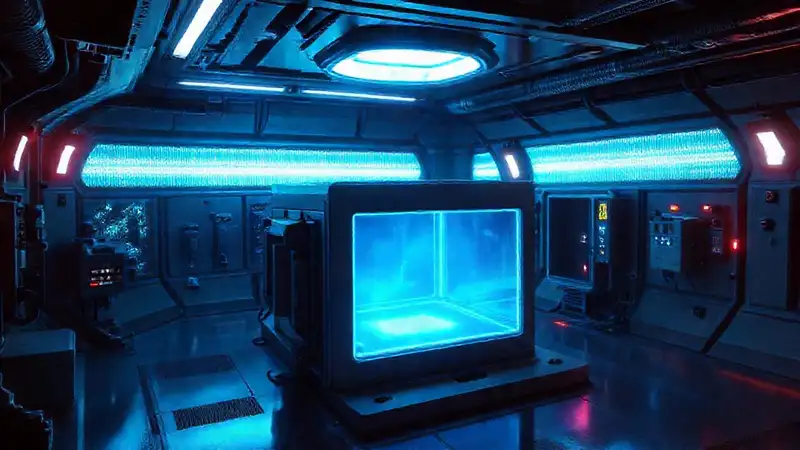 Cámara futurista de contención con energía misteriosa
