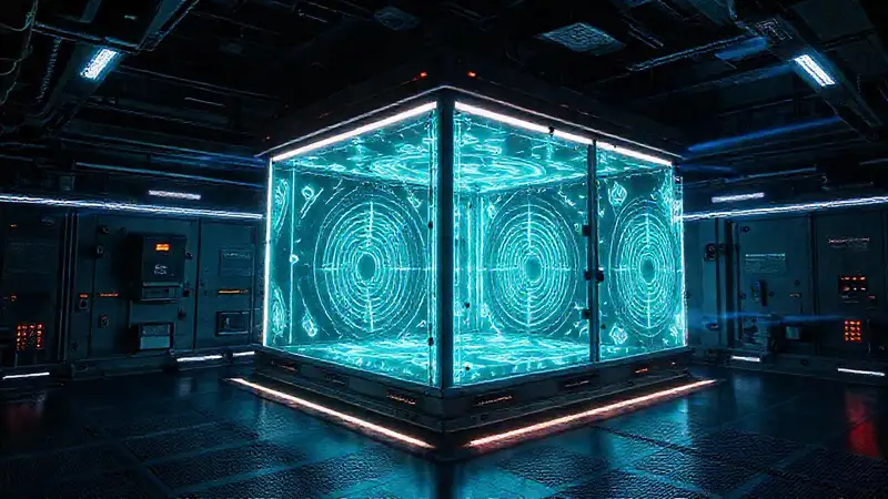 Cuadro futurista con patrones y distorsiones espaciales