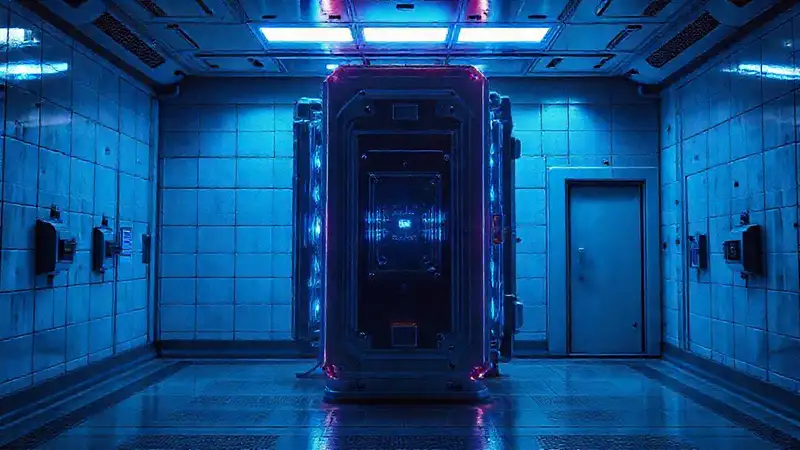 Laboratorio futurista con tecnología de seguridad avanzada