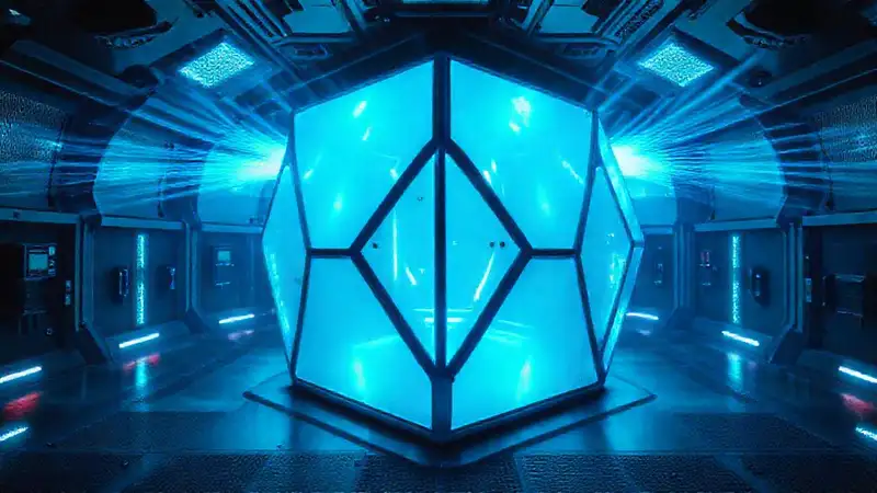 Estructura futurista con ondas y protecciones tecnológicas