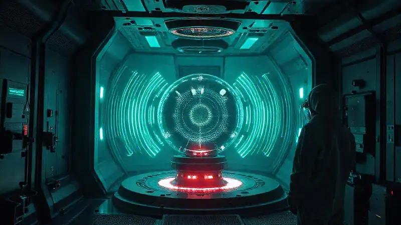 Cámara futurista segura con esfera energética brillante