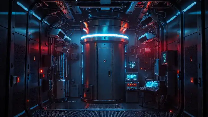 Cámara futurista de contención con vigilancia avanzada