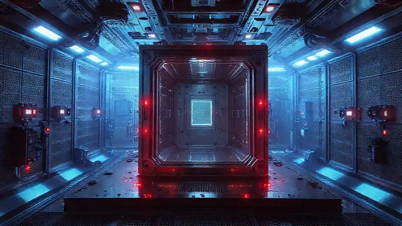 Cápsula futurista con campos electromagnéticos peligrosos