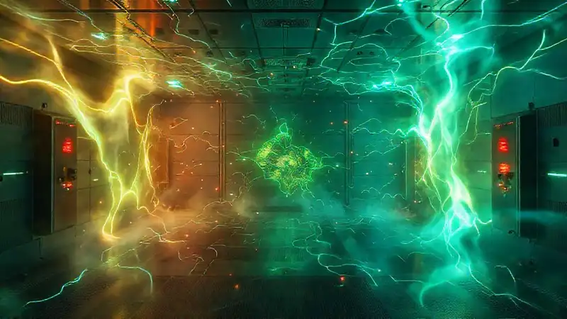 Campo energético dinámico en una cámara futurista