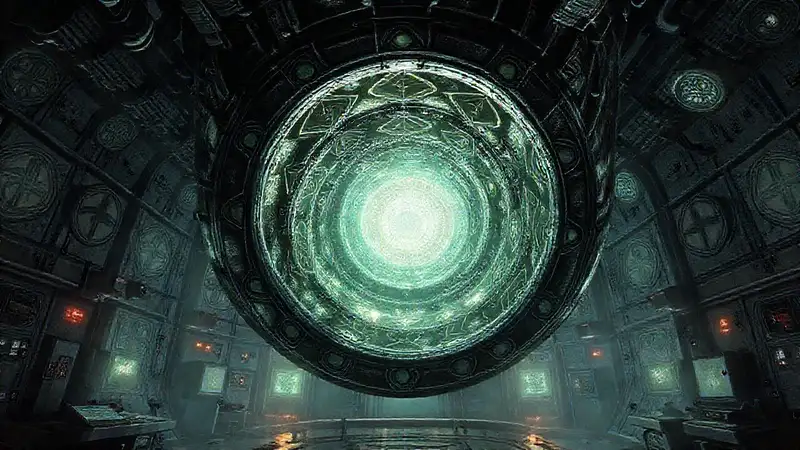 Estructura metálica en espiral con símbolos misteriosos