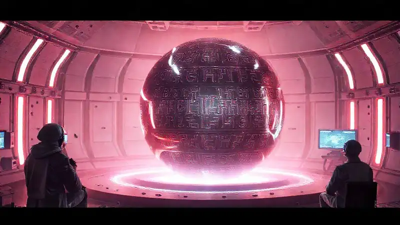 Esfera metálica brillante en cámara de contención
