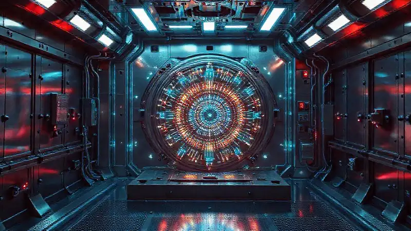 Core electromagnético misterioso en sala futurista segura