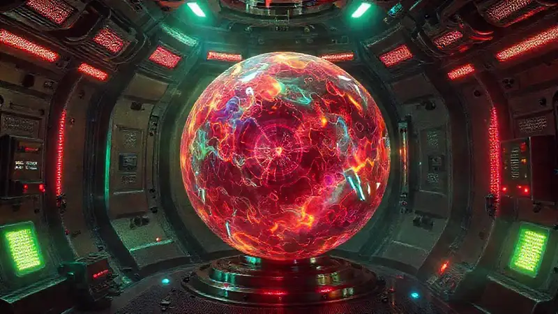Esfera energética en cámara futurista y misteriosa