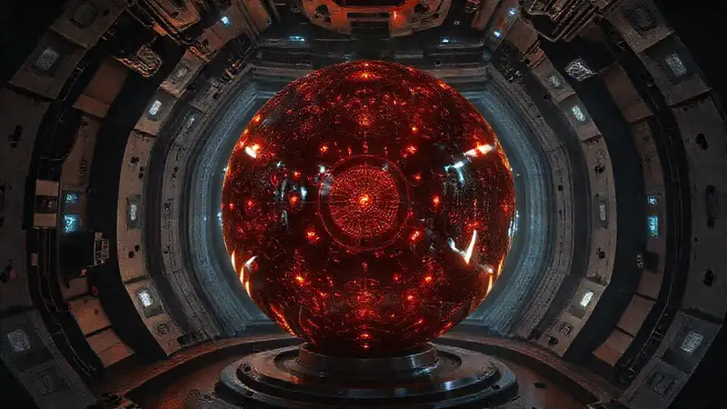 Esfera metálica luminosa en cámara de seguridad