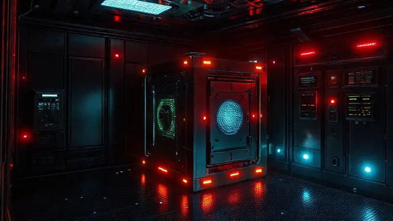 Sala de contención con dispositivo misterioso futurista
