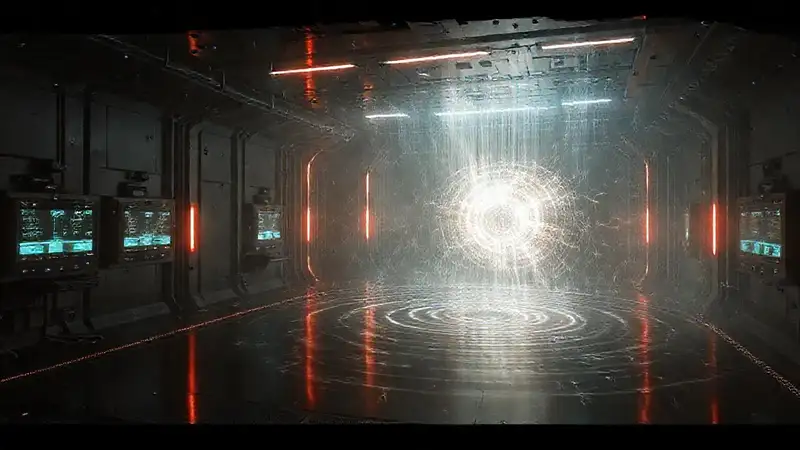 Cápsula futurista con energía y misterio visible