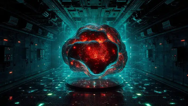 Masa misteriosa en contención con vigilancia futurista