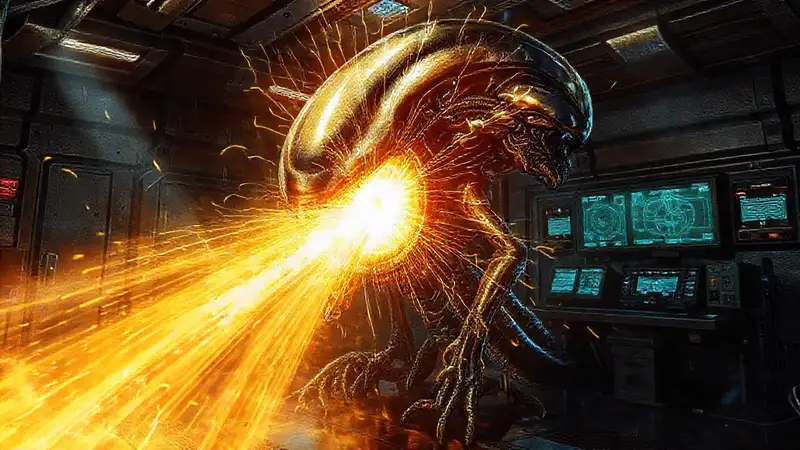 Estructura alienígena metálica con energía misteriosa