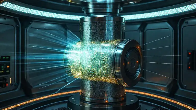 Objeto metálico futurista con energía misteriosa