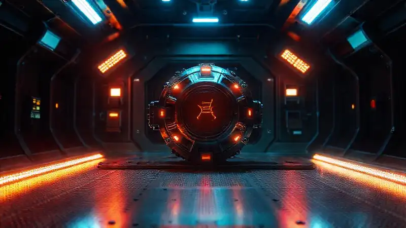 Objeto misterioso con señales y seguridad futurista