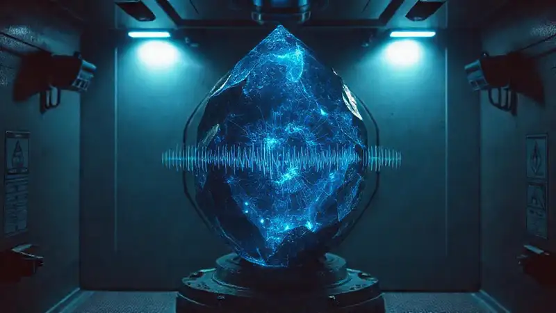 Cámara sellada, cristal brillante y ambiente misterioso