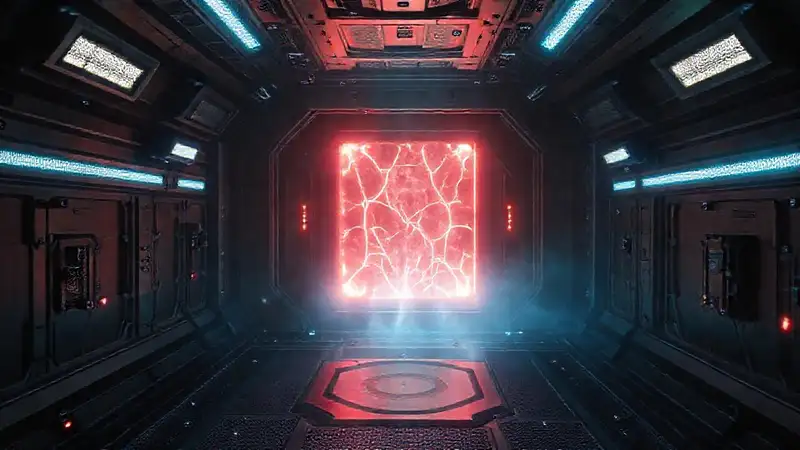 Campo energético brillante en laboratorio futurista