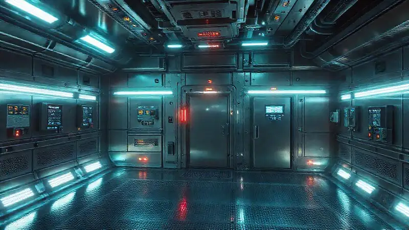 Cámara futurista con ondas y sensores tecnológicos