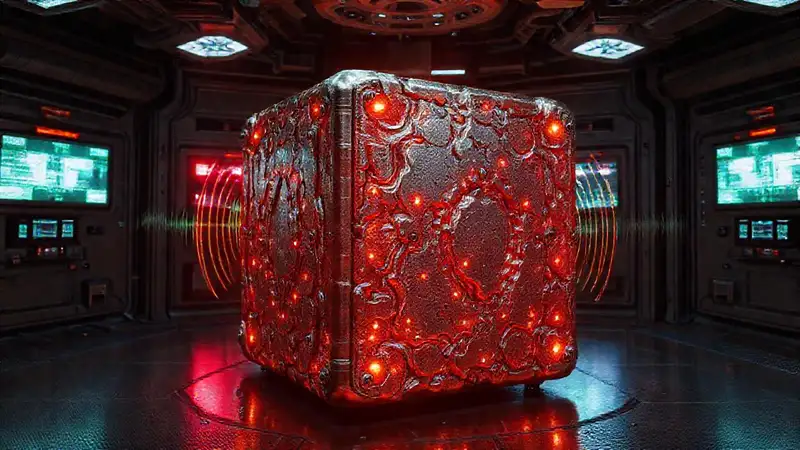 Cubo metálico brillante en contención segura