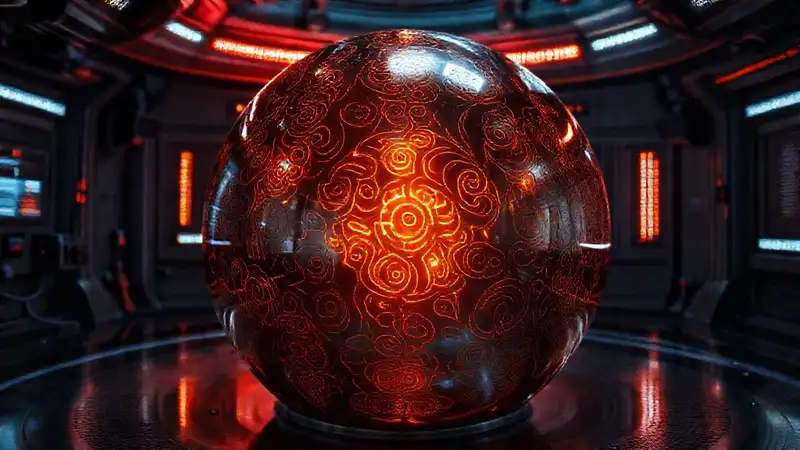 Esfera metálica brillante en cámara de seguridad