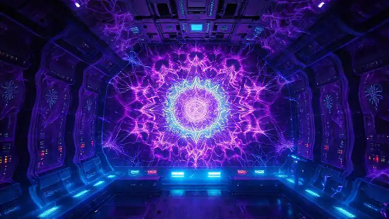 Patrón fractal brillante en cámara de energía