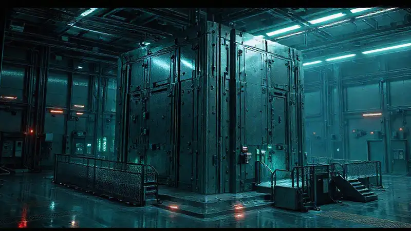 Estructura metálica misteriosa en entorno de seguridad