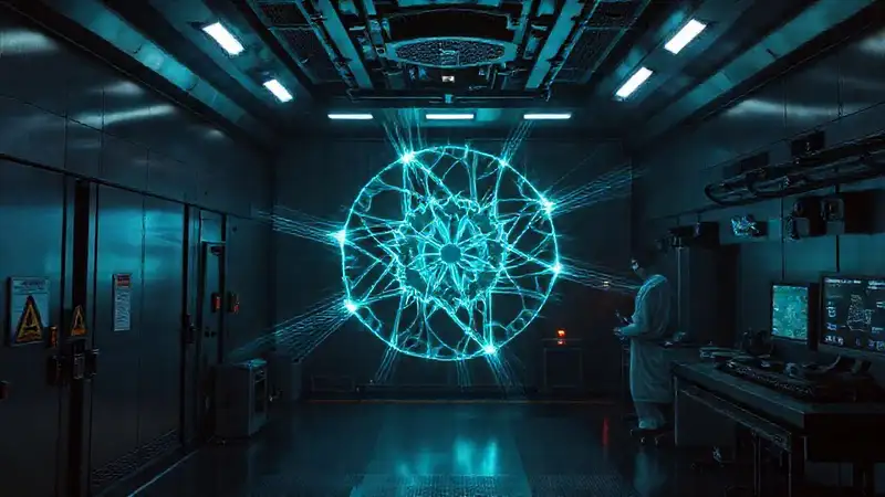 Sala segura con patrones fractales y tecnología avanzada