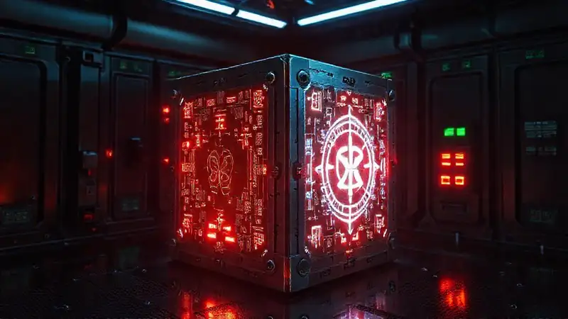 Cubos metálicos misteriosos en contenedor futurista
