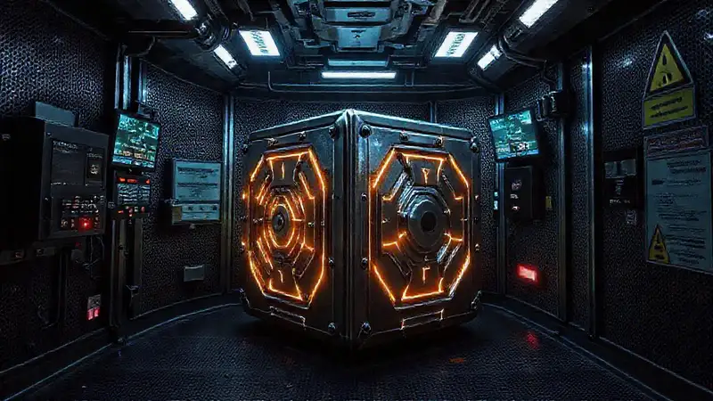 Sala de contención futurista con objeto brillante