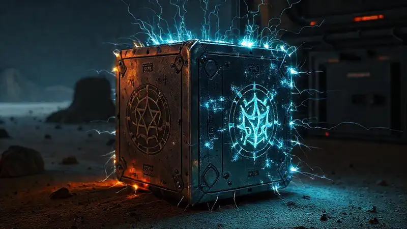Cubo metálico misterioso en entorno desértico