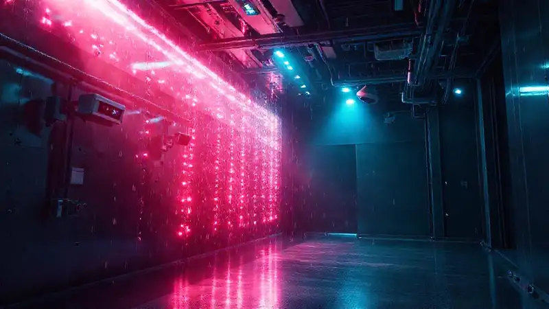 Laboratorio secreto con vigilancia y tecnología avanzada