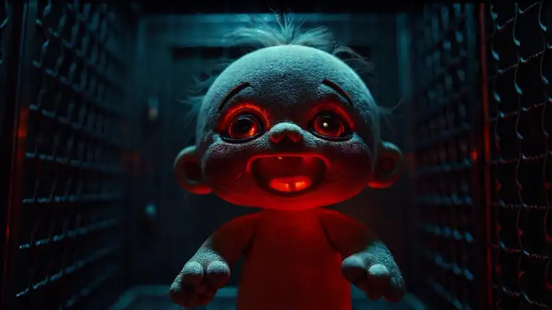 Muñeca inquietante con ojos brillantes y ojos