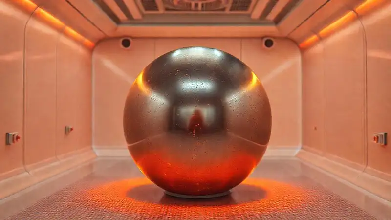 Esfera metálica luminosa en entorno controlado
