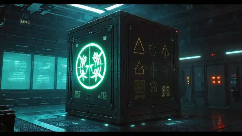 Cubo metálico misterioso en cámara de contención