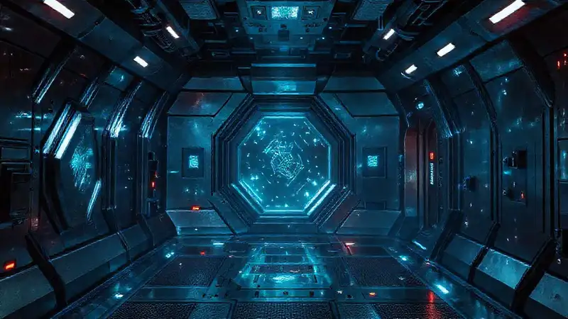 Cámara futurista segura con fragmentos luminiscentes