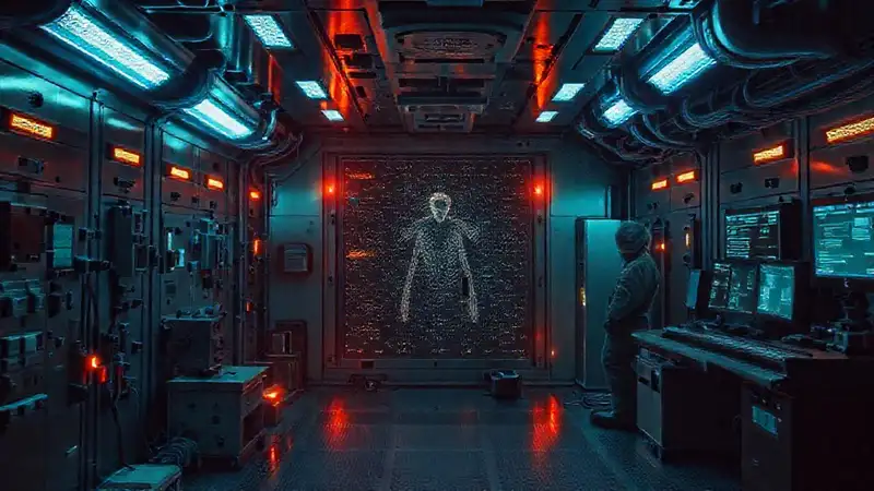 Sala segura con tecnología y atmósfera misteriosa