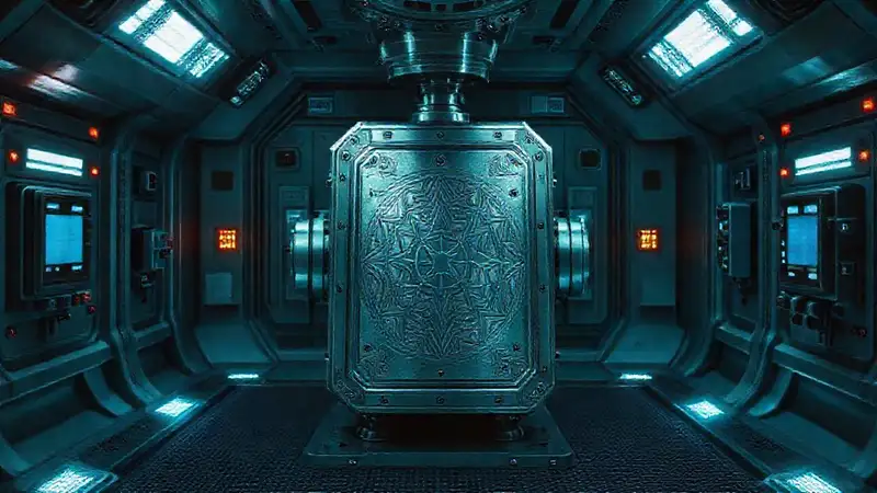 Sala de contención con artefacto futurista seguro